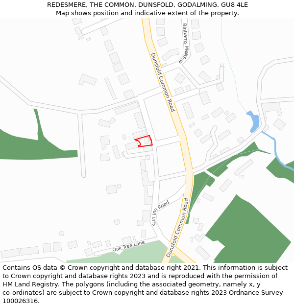 REDESMERE, THE COMMON, DUNSFOLD, GODALMING, GU8 4LE: Location map and indicative extent of plot