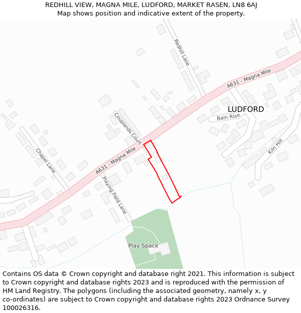 REDHILL VIEW, MAGNA MILE, LUDFORD, MARKET RASEN, LN8 6AJ: Location map and indicative extent of plot