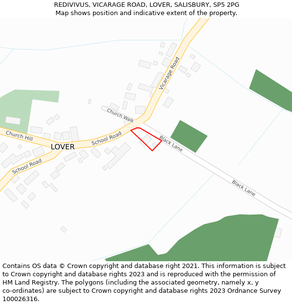 REDIVIVUS, VICARAGE ROAD, LOVER, SALISBURY, SP5 2PG: Location map and indicative extent of plot