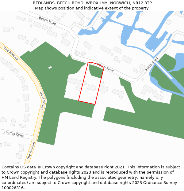 REDLANDS, BEECH ROAD, WROXHAM, NORWICH, NR12 8TP: Location map and indicative extent of plot