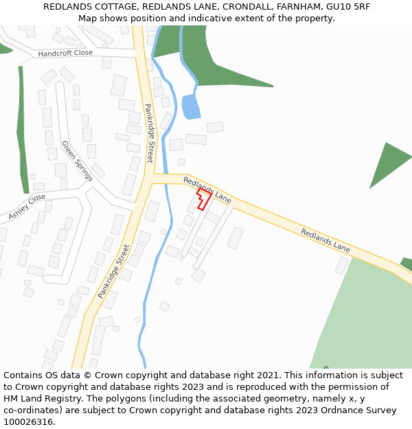 REDLANDS COTTAGE, REDLANDS LANE, CRONDALL, FARNHAM, GU10 5RF: Location map and indicative extent of plot