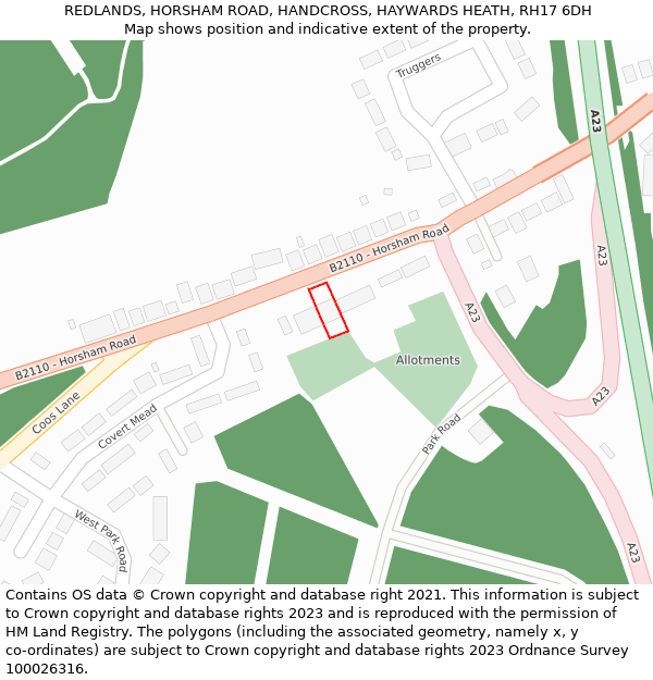 REDLANDS, HORSHAM ROAD, HANDCROSS, HAYWARDS HEATH, RH17 6DH: Location map and indicative extent of plot