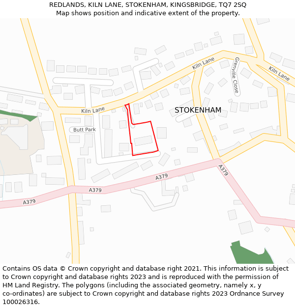 REDLANDS, KILN LANE, STOKENHAM, KINGSBRIDGE, TQ7 2SQ: Location map and indicative extent of plot