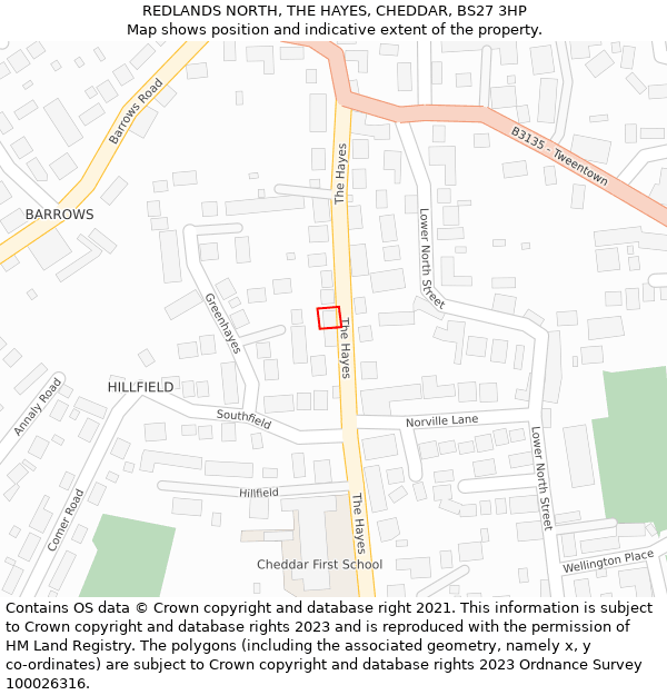 REDLANDS NORTH, THE HAYES, CHEDDAR, BS27 3HP: Location map and indicative extent of plot