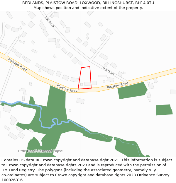 REDLANDS, PLAISTOW ROAD, LOXWOOD, BILLINGSHURST, RH14 0TU: Location map and indicative extent of plot