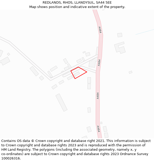 REDLANDS, RHOS, LLANDYSUL, SA44 5EE: Location map and indicative extent of plot