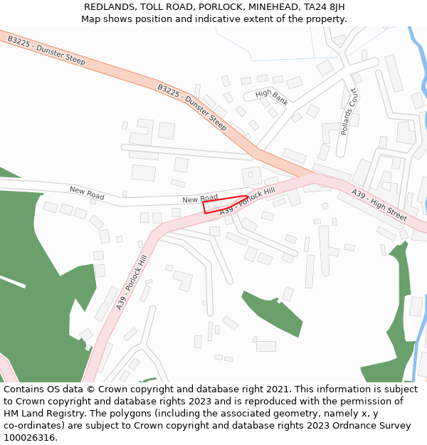REDLANDS, TOLL ROAD, PORLOCK, MINEHEAD, TA24 8JH: Location map and indicative extent of plot