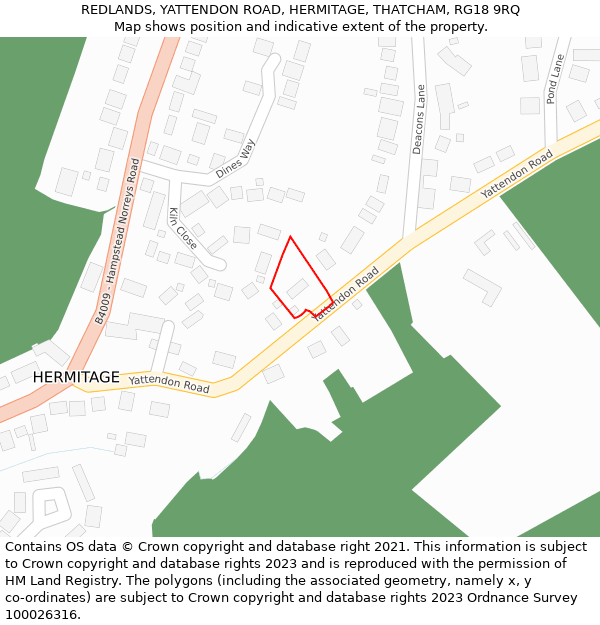 REDLANDS, YATTENDON ROAD, HERMITAGE, THATCHAM, RG18 9RQ: Location map and indicative extent of plot