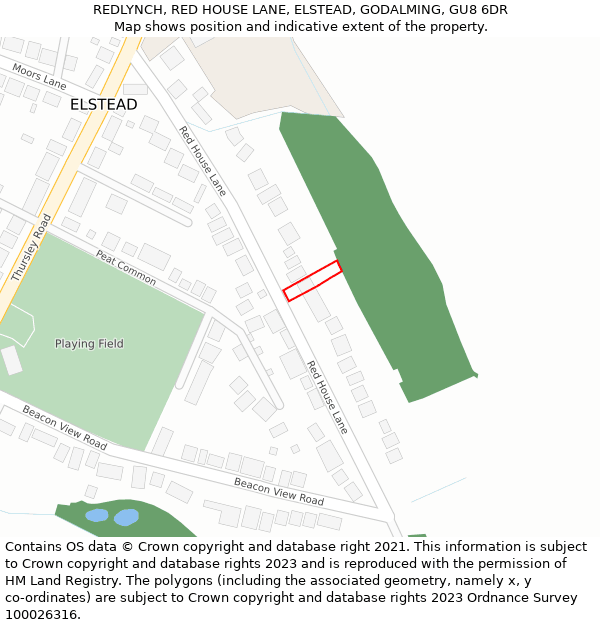 REDLYNCH, RED HOUSE LANE, ELSTEAD, GODALMING, GU8 6DR: Location map and indicative extent of plot