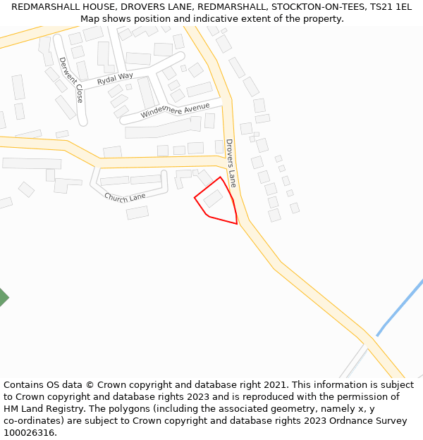 REDMARSHALL HOUSE, DROVERS LANE, REDMARSHALL, STOCKTON-ON-TEES, TS21 1EL: Location map and indicative extent of plot