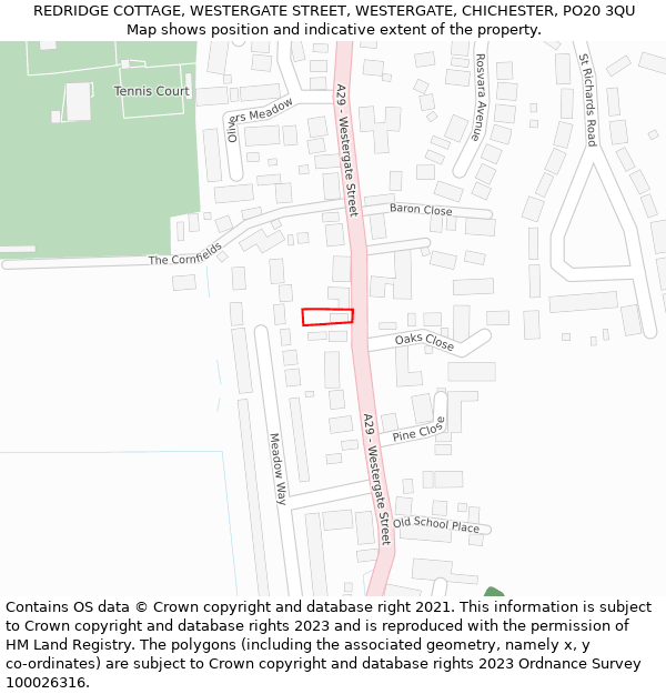 REDRIDGE COTTAGE, WESTERGATE STREET, WESTERGATE, CHICHESTER, PO20 3QU: Location map and indicative extent of plot