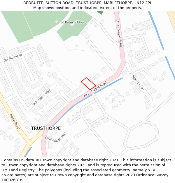 REDRUFFE, SUTTON ROAD, TRUSTHORPE, MABLETHORPE, LN12 2PL: Location map and indicative extent of plot