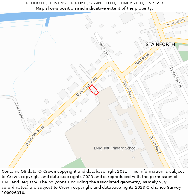 REDRUTH, DONCASTER ROAD, STAINFORTH, DONCASTER, DN7 5SB: Location map and indicative extent of plot