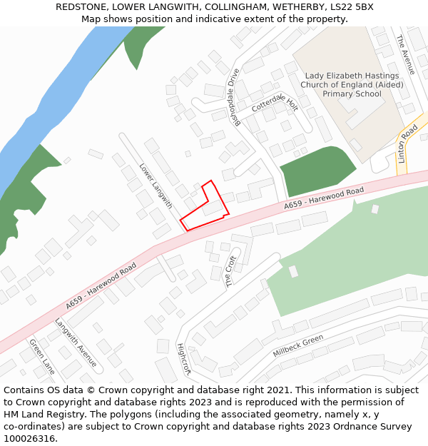 REDSTONE, LOWER LANGWITH, COLLINGHAM, WETHERBY, LS22 5BX: Location map and indicative extent of plot