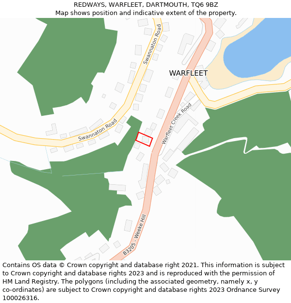 REDWAYS, WARFLEET, DARTMOUTH, TQ6 9BZ: Location map and indicative extent of plot