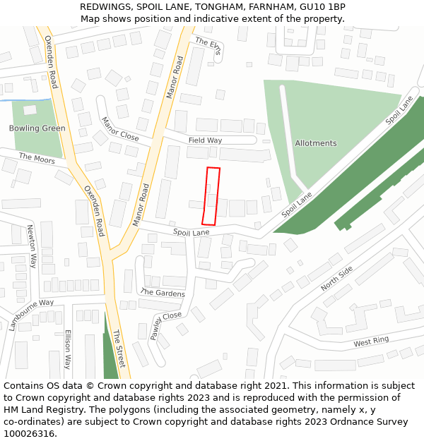 REDWINGS, SPOIL LANE, TONGHAM, FARNHAM, GU10 1BP: Location map and indicative extent of plot