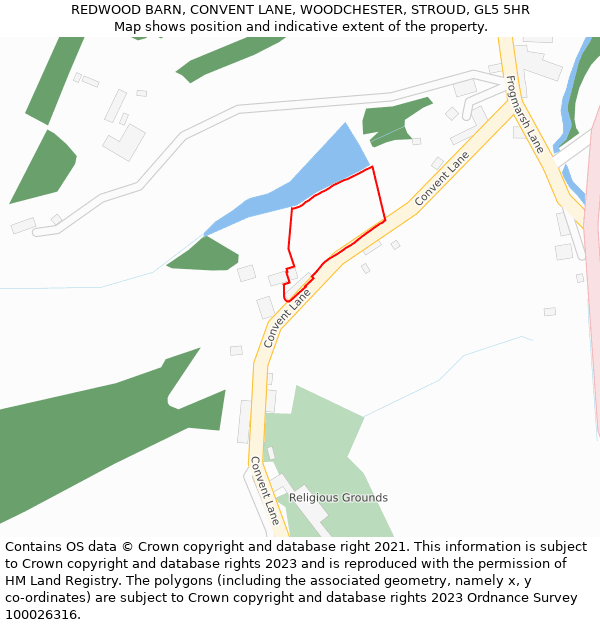 REDWOOD BARN, CONVENT LANE, WOODCHESTER, STROUD, GL5 5HR: Location map and indicative extent of plot