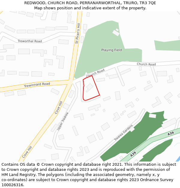 REDWOOD, CHURCH ROAD, PERRANARWORTHAL, TRURO, TR3 7QE: Location map and indicative extent of plot