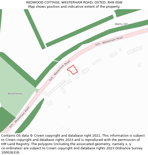 REDWOOD COTTAGE, WESTERHAM ROAD, OXTED, RH8 0SW: Location map and indicative extent of plot