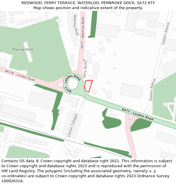 REDWOOD, FERRY TERRACE, WATERLOO, PEMBROKE DOCK, SA72 6TY: Location map and indicative extent of plot