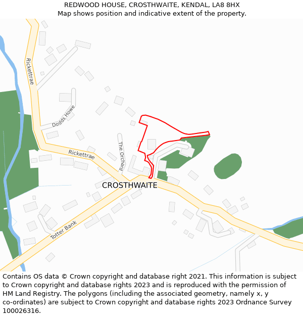 REDWOOD HOUSE, CROSTHWAITE, KENDAL, LA8 8HX: Location map and indicative extent of plot