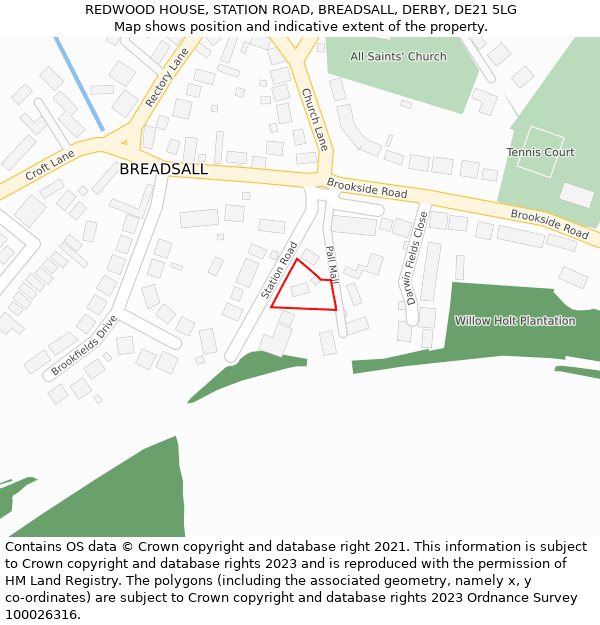 REDWOOD HOUSE, STATION ROAD, BREADSALL, DERBY, DE21 5LG: Location map and indicative extent of plot