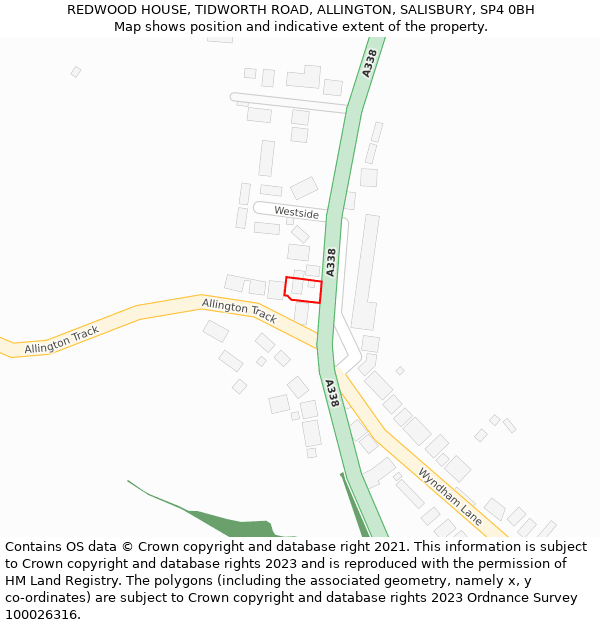 REDWOOD HOUSE, TIDWORTH ROAD, ALLINGTON, SALISBURY, SP4 0BH: Location map and indicative extent of plot