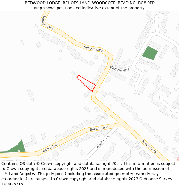 REDWOOD LODGE, BEHOES LANE, WOODCOTE, READING, RG8 0PP: Location map and indicative extent of plot