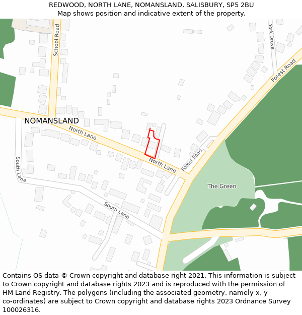 REDWOOD, NORTH LANE, NOMANSLAND, SALISBURY, SP5 2BU: Location map and indicative extent of plot