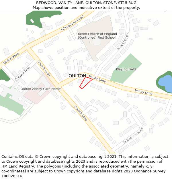 REDWOOD, VANITY LANE, OULTON, STONE, ST15 8UG: Location map and indicative extent of plot