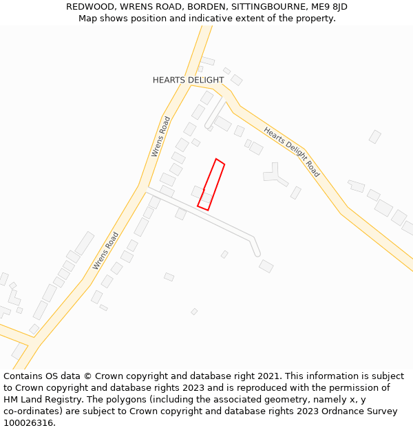 REDWOOD, WRENS ROAD, BORDEN, SITTINGBOURNE, ME9 8JD: Location map and indicative extent of plot