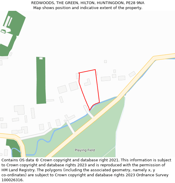 REDWOODS, THE GREEN, HILTON, HUNTINGDON, PE28 9NA: Location map and indicative extent of plot