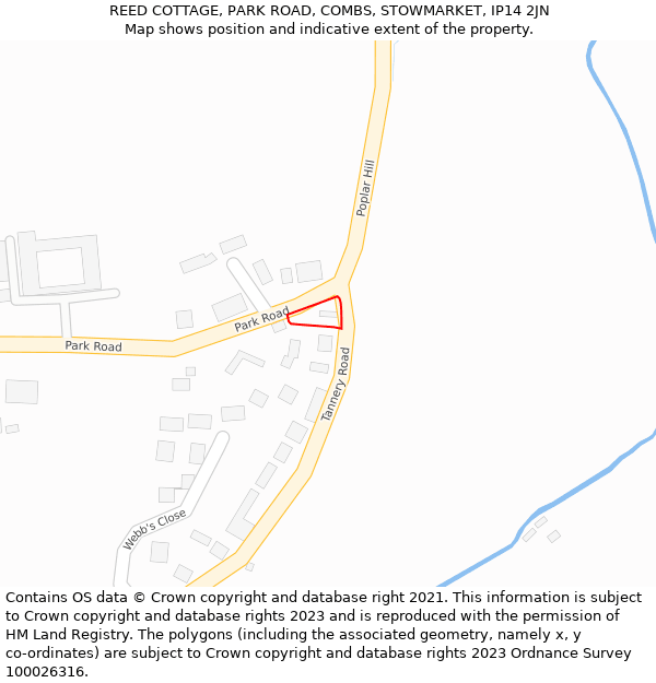 REED COTTAGE, PARK ROAD, COMBS, STOWMARKET, IP14 2JN: Location map and indicative extent of plot