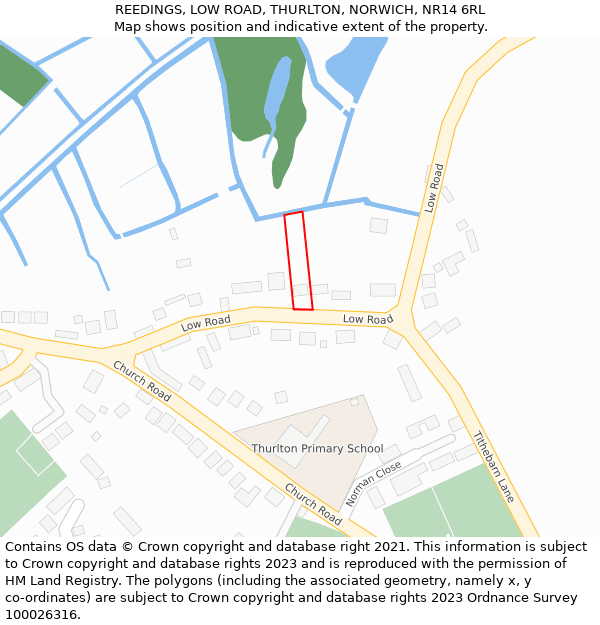 REEDINGS, LOW ROAD, THURLTON, NORWICH, NR14 6RL: Location map and indicative extent of plot
