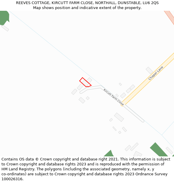 REEVES COTTAGE, KIRCUTT FARM CLOSE, NORTHALL, DUNSTABLE, LU6 2QS: Location map and indicative extent of plot