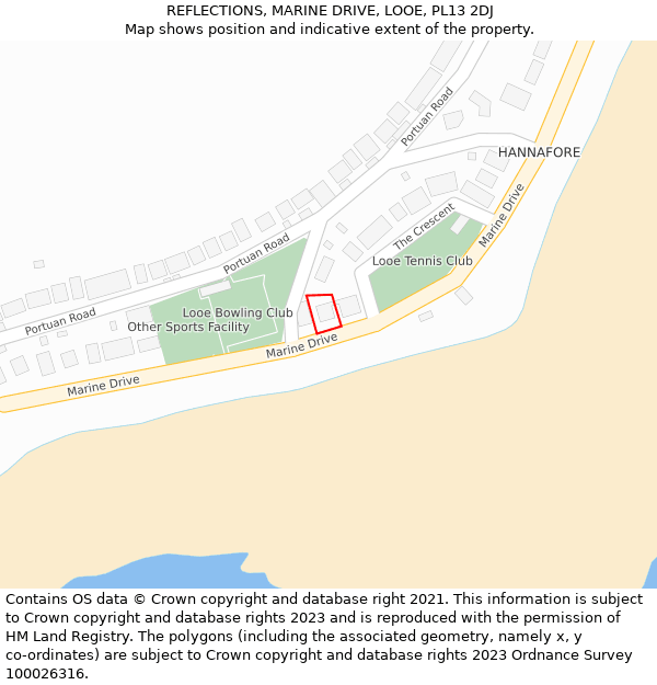 REFLECTIONS, MARINE DRIVE, LOOE, PL13 2DJ: Location map and indicative extent of plot