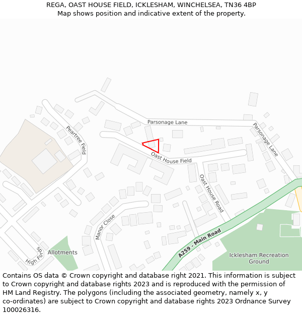 REGA, OAST HOUSE FIELD, ICKLESHAM, WINCHELSEA, TN36 4BP: Location map and indicative extent of plot