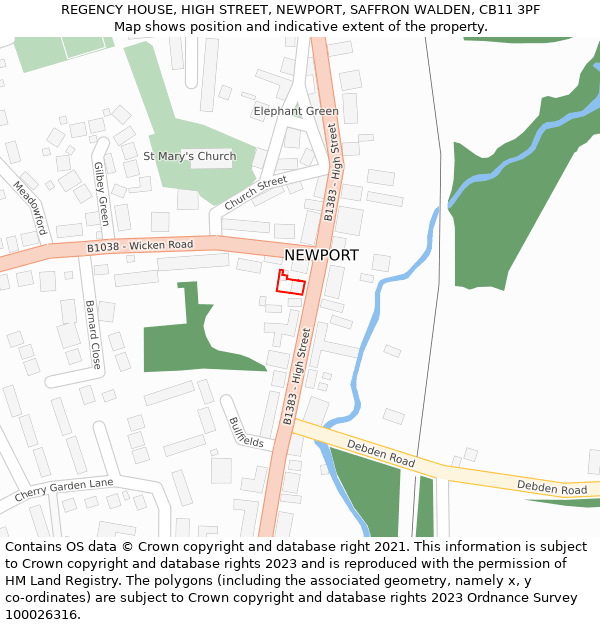 REGENCY HOUSE, HIGH STREET, NEWPORT, SAFFRON WALDEN, CB11 3PF: Location map and indicative extent of plot