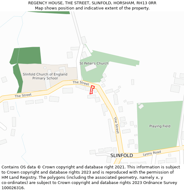 REGENCY HOUSE, THE STREET, SLINFOLD, HORSHAM, RH13 0RR: Location map and indicative extent of plot