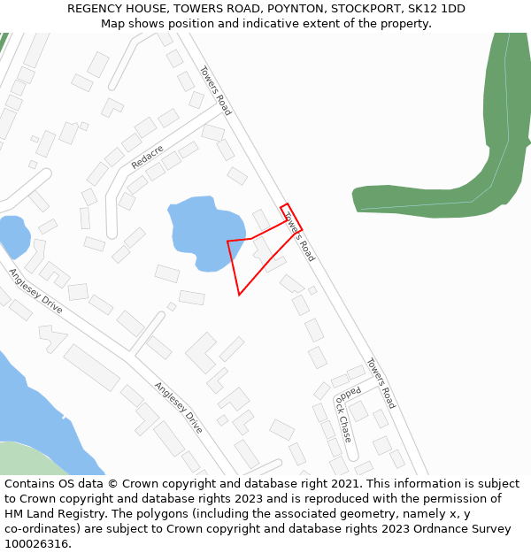 REGENCY HOUSE, TOWERS ROAD, POYNTON, STOCKPORT, SK12 1DD: Location map and indicative extent of plot