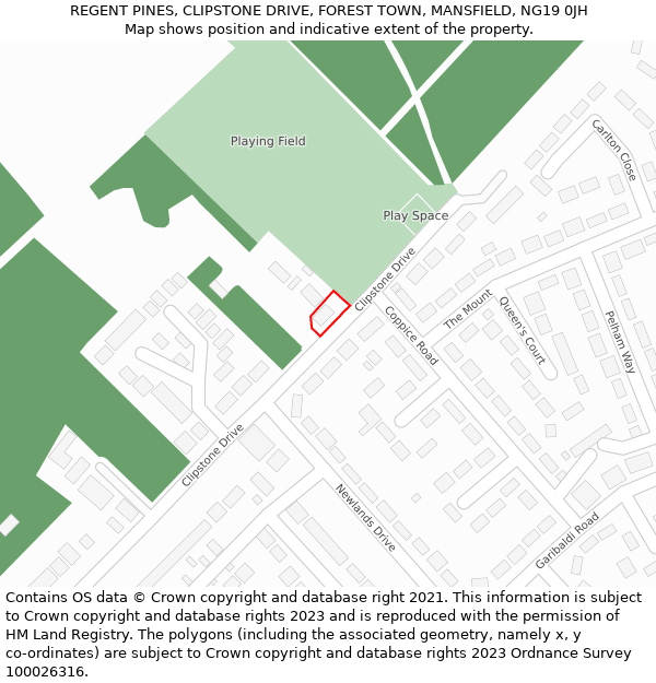 REGENT PINES, CLIPSTONE DRIVE, FOREST TOWN, MANSFIELD, NG19 0JH: Location map and indicative extent of plot