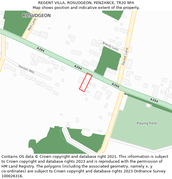 REGENT VILLA, ROSUDGEON, PENZANCE, TR20 9PA: Location map and indicative extent of plot