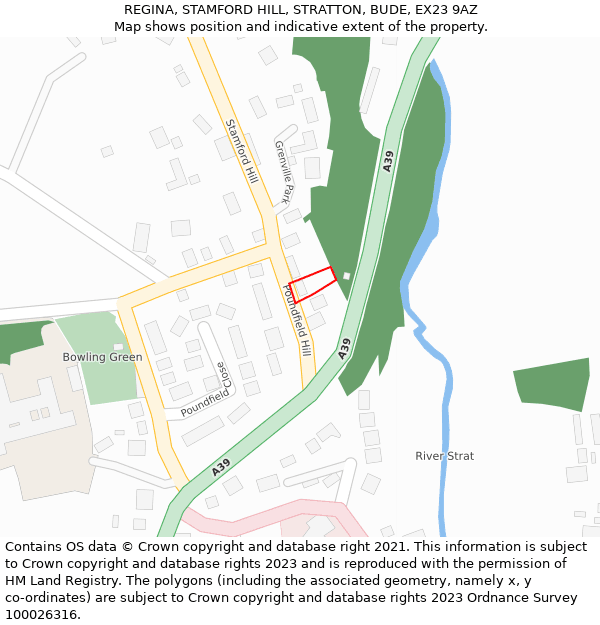 REGINA, STAMFORD HILL, STRATTON, BUDE, EX23 9AZ: Location map and indicative extent of plot