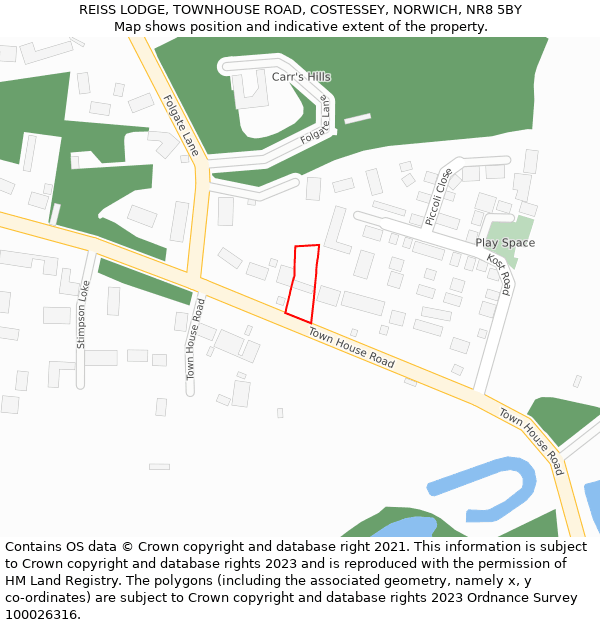 REISS LODGE, TOWNHOUSE ROAD, COSTESSEY, NORWICH, NR8 5BY: Location map and indicative extent of plot