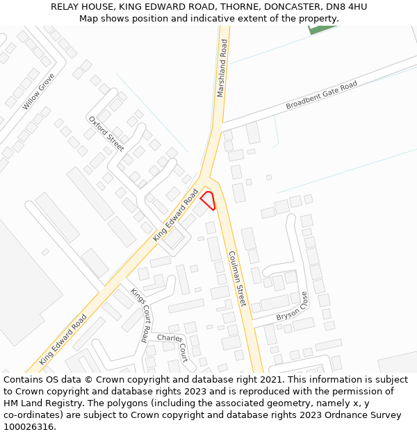 RELAY HOUSE, KING EDWARD ROAD, THORNE, DONCASTER, DN8 4HU: Location map and indicative extent of plot