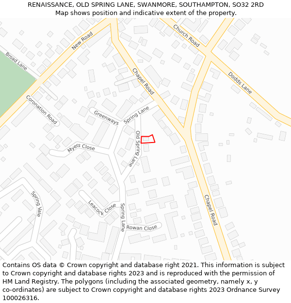 RENAISSANCE, OLD SPRING LANE, SWANMORE, SOUTHAMPTON, SO32 2RD: Location map and indicative extent of plot