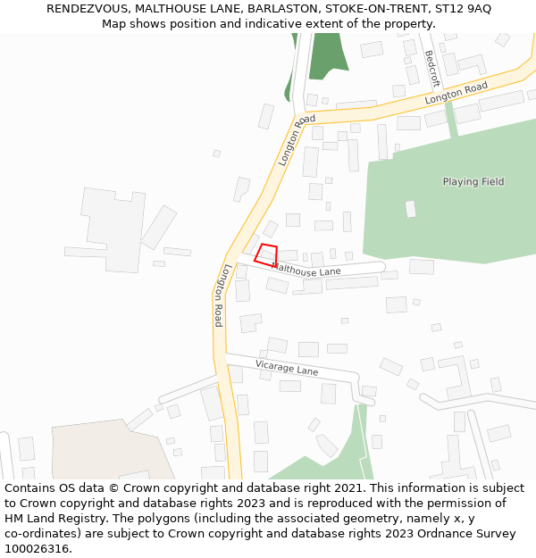 RENDEZVOUS, MALTHOUSE LANE, BARLASTON, STOKE-ON-TRENT, ST12 9AQ: Location map and indicative extent of plot