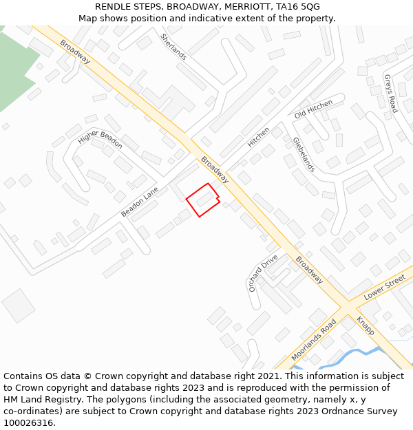 RENDLE STEPS, BROADWAY, MERRIOTT, TA16 5QG: Location map and indicative extent of plot