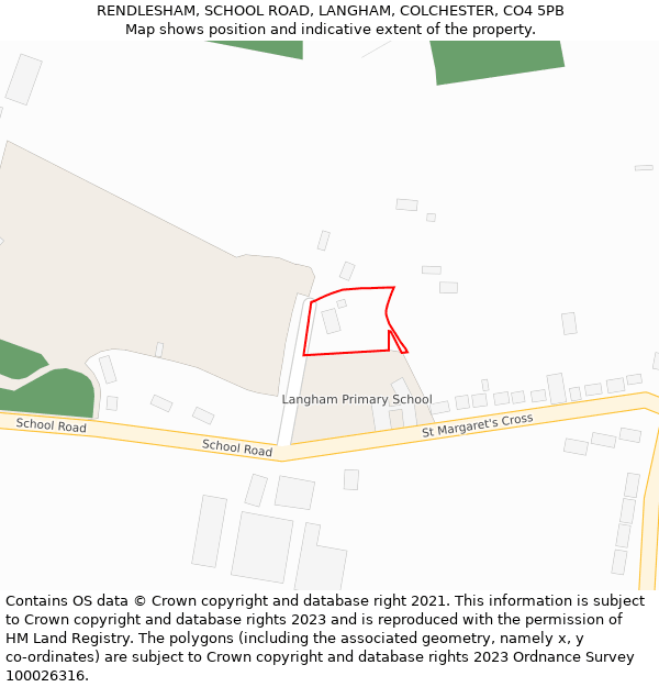 RENDLESHAM, SCHOOL ROAD, LANGHAM, COLCHESTER, CO4 5PB: Location map and indicative extent of plot