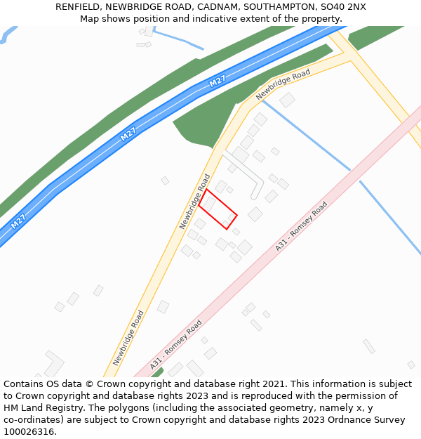 RENFIELD, NEWBRIDGE ROAD, CADNAM, SOUTHAMPTON, SO40 2NX: Location map and indicative extent of plot